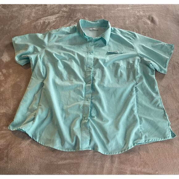 Columbia PFG Vented Short Sleeve Button Down Shirt Mens Sz 2 XL Mint Green - Picture 1 of 8